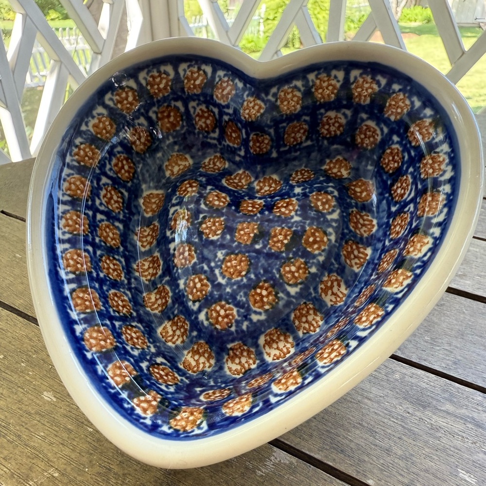 Boleslawiec Polish Pottery Heart Shape Bowl Ceramic Wall Hanging -signed